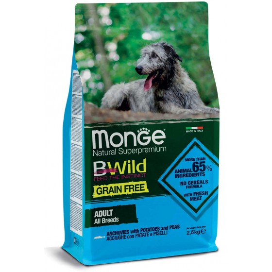 MONGE DOG GRAIN FREE ACCIUGHE PATATE E PISELLI 2,5KG BWILD