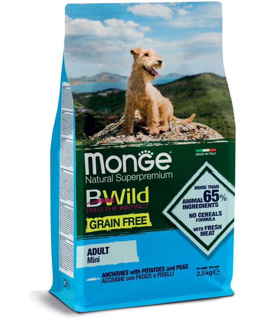 MONGE DOG GRAIN FREE MINI ACCIUGHE PATATE E PISELLI 2,5KG BWILD