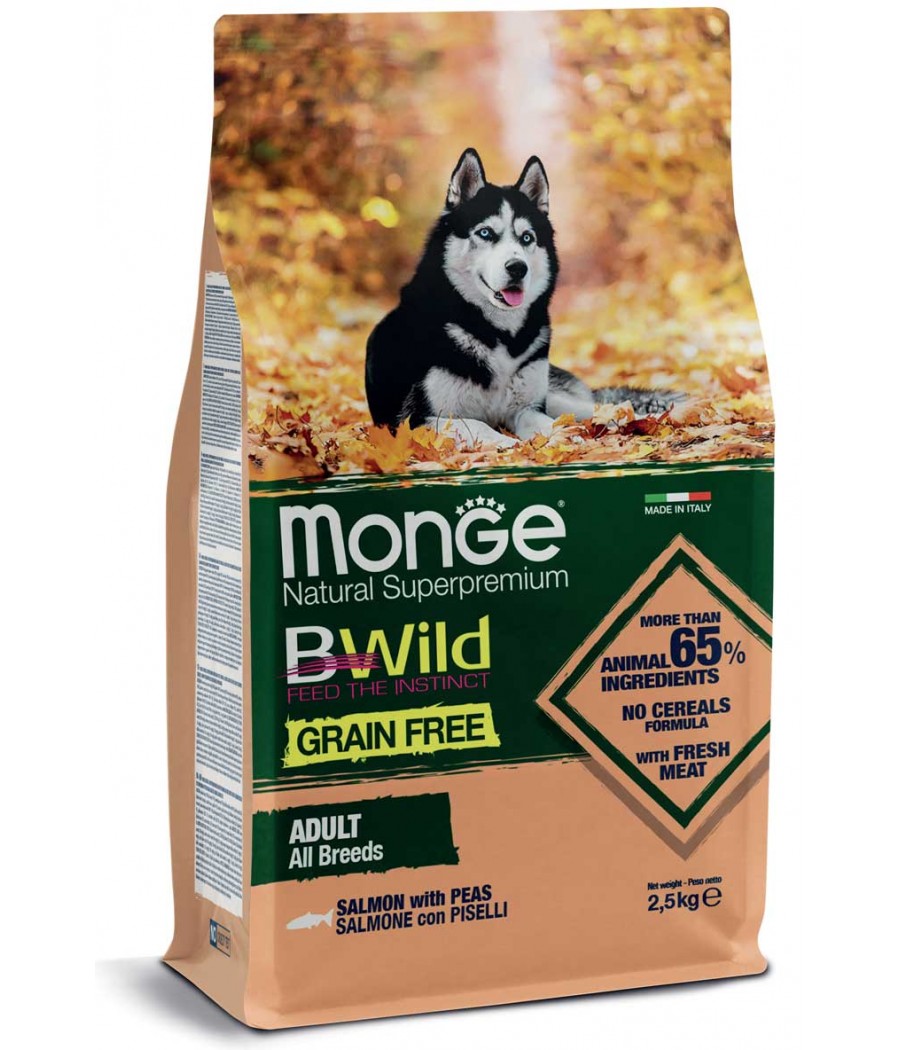 MONGE DOG GRAIN FREE SALMONE E PISELLI 12KG BWILD